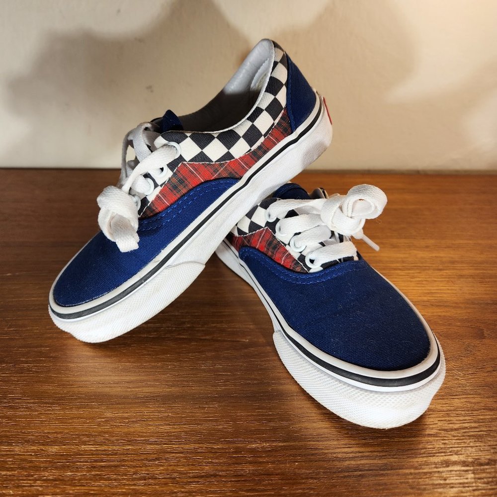 VANS Era Canvas Checkerboard/Plaid/ Blue Sneaker Kids (12.0)
